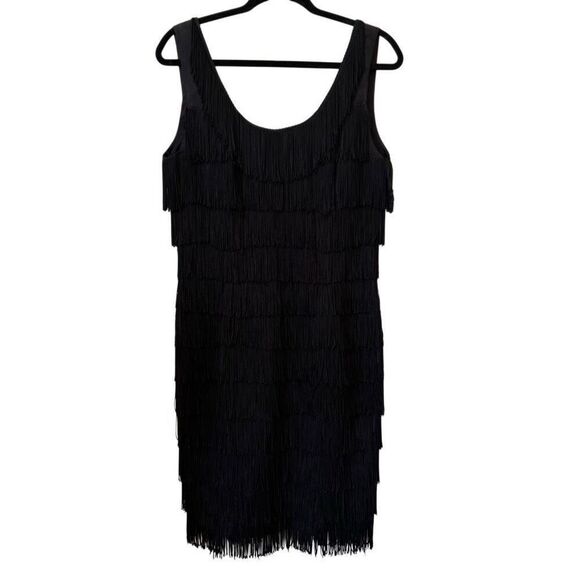 Vintage Roberta Black Fringed Sleeveless Flapper Dress Sz 6 - Picture 1 of 11